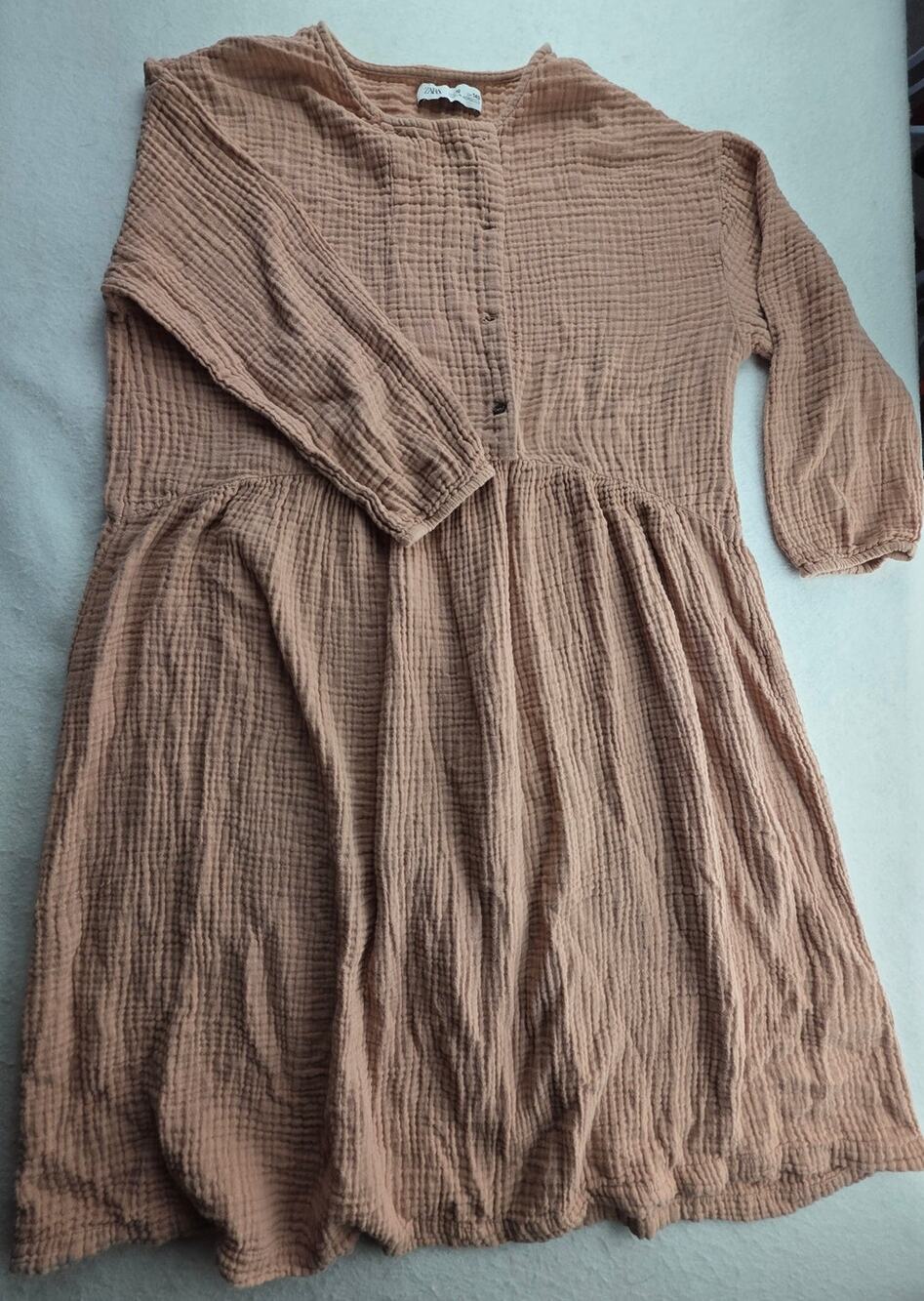 Zara Half Sleeve Crinkle Mini Dress Tan Size 10